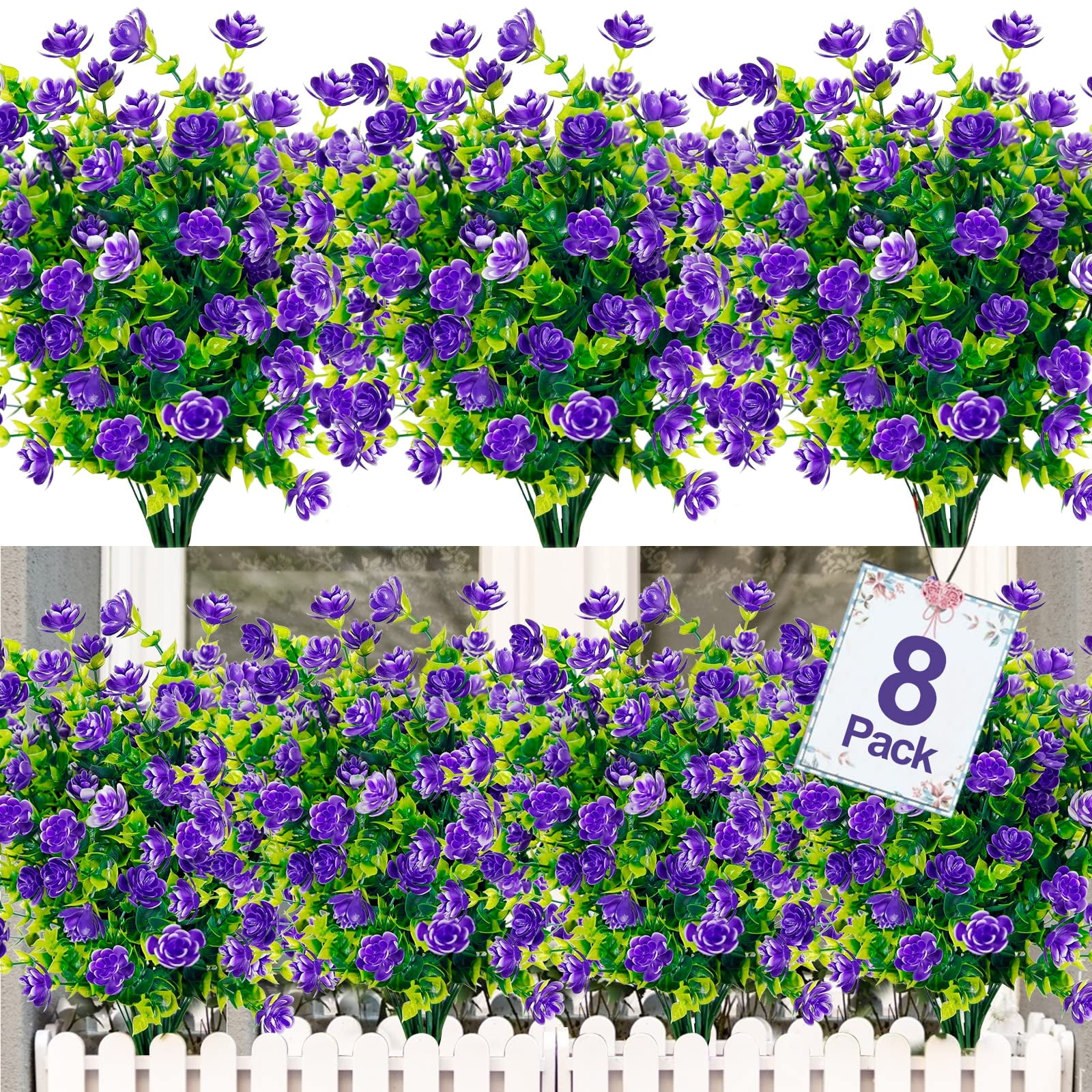 ZOELNIC 8 Bundles Outdoor Artificial Flowers UV Resistant Fake Boxwood ...