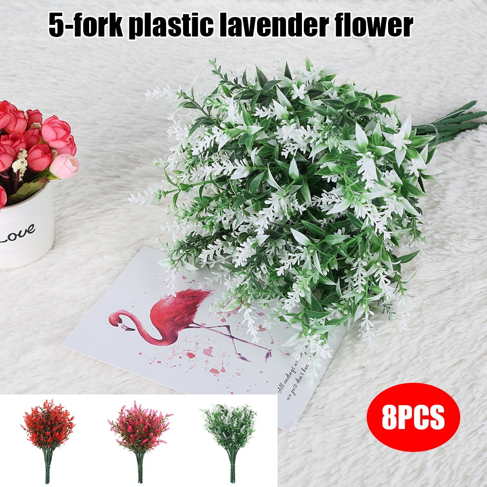 ZOELNIC 8 Bundles Outdoor Artificial Lavender Fake Flowers UV Resistant ...