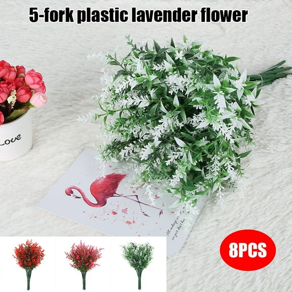ZOELNIC 8 Bundles Outdoor Artificial Lavender Fake Flowers UV Resistant Shrubs Plants No Fade Faux Plastic Greenery for Hanging Plants Garden Porch Window Box Home Wedding Farmhouse Decor