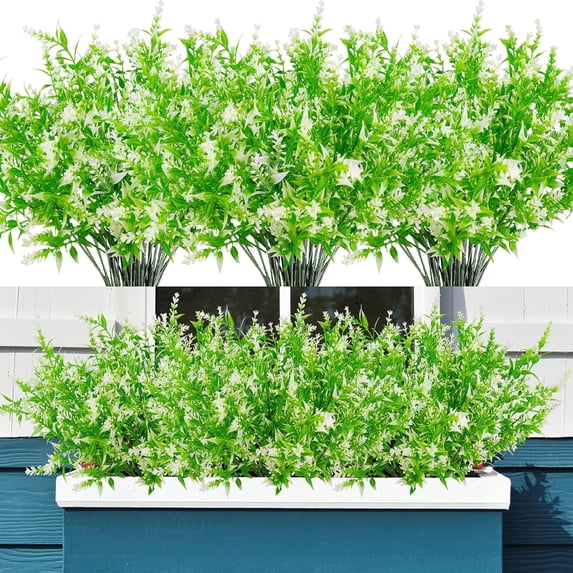 ZOELNIC 8PCS Artificial Flowers for Outdoors UV Resistant Fake Flowers Faux Plants for Hanging Garden Porch Window Box Home Indoor Decor Outside Decoration (White)