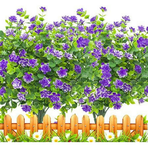 ZOELNIC 8Pcs Artificial Flowers Outdoor UV Resistant Fake Flowers ,Faux Plastic Flower Greenery Shrubs Plants for Indoor Outside Hanging Planter Home Garden Decoration
