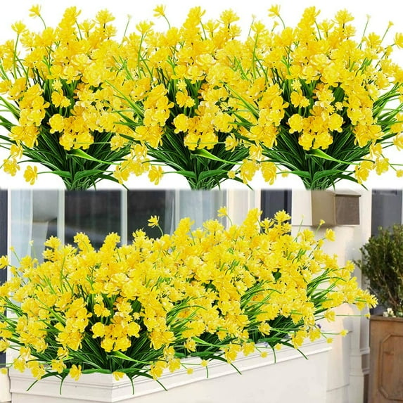ZOELNIC 8Pcs Artificial Flowers Outdoor UV Resistant Fake Flowers ,Faux Plastic Flower Greenery Shrubs Plants for Indoor Outside Hanging Planter Home Garden Decoration