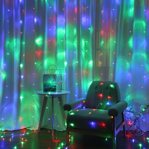 ZOELNIC 9.8ft x 9.8ft Curtain String Fairy Lights, 300LEDs Lights for Garden Wedding Party Home Decor, Multicolor