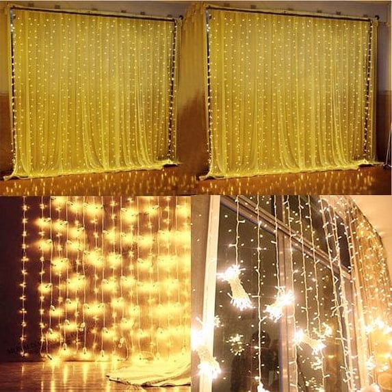ZOELNIC 9.8ft x 9.8ft Curtain String Fairy Lights, 300LEDs Lights for Garden Wedding Party Home Decor, Warm White