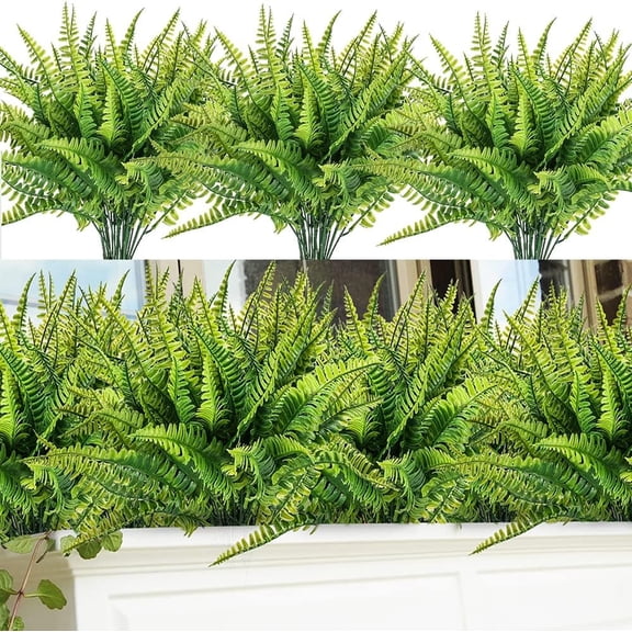ZOELNIC Artificial Boston Fern Plants Bushes 8 Pack Faux Plants Shrubs Greenery UV Resistant for House Office Garden Indoor Outdoor Decor