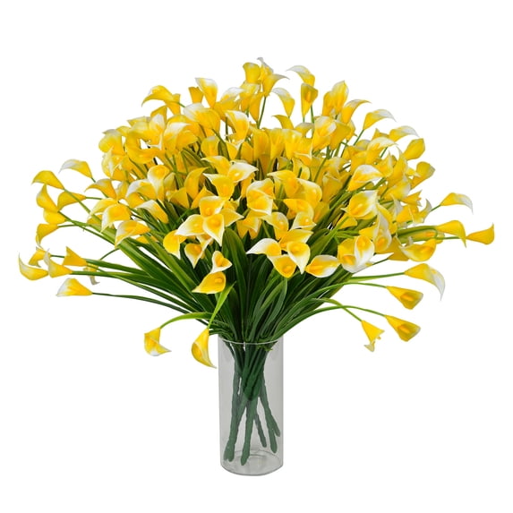 ZOELNIC Artificial Calla Lily, 8 Bundles Yellow Fake Spring Plastic Flowers Garden Home Table Centerpieces Pot Decor, Yellow