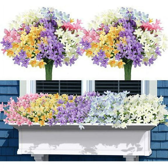 ZOELNIC Artificial Daffodils Flowers, 10 Bundles Fake Flowers with Stems, UV Resistant No Fade Plastic Plants Faux Flowers Bouquet for Indoor Outdoor Home Garden Decoration