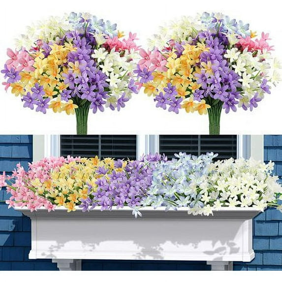 ZOELNIC Artificial Daffodils Flowers, 10 Bundles Fake Flowers with Stems, UV Resistant No Fade Plastic Plants Faux Flowers Bouquet for Indoor Outdoor Home Garden Decoration