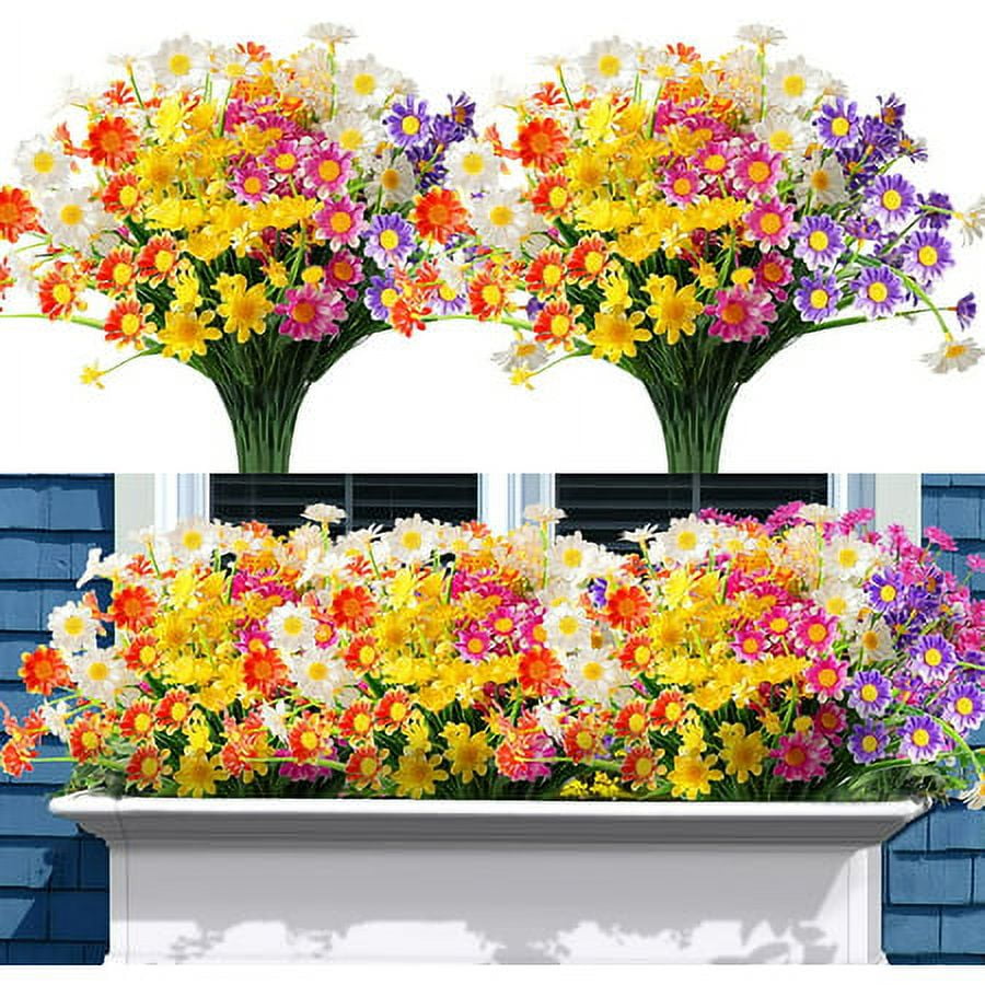 ZOELNIC Artificial Daisies Flowers, 10 Bundles Fake Mums Outdoor Plants with Fake Flowers, UV Resistant No Fade Plastic Faux Daisy Flower Plants Shrubs for Garden Home Decoration