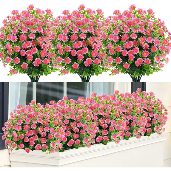 ZOELNIC Artificial Daisies Flowers for Garden, UV Resistant Fake Greenery Decor for Window Indoor Office 6 PACK, Pink