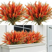 ZOELNIC Artificial Fake Fall Plants Flowers for Outdoor Outside, 4 Bundles Faux Autumn Orange Silk Lavender UV Resistant Look Real for Planter Porch Patio Garden Decoration