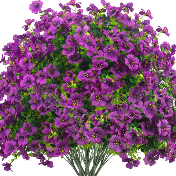 ZOELNIC Artificial Flowers Outdoor 12 Bunldes UV Resistant Fake Flowers No Fade Faux Plastic Plants for Garden Porch Window Box Decorating (Purple)
