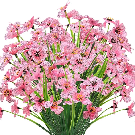 ZOELNIC Artificial Flowers Outdoor 6 Bundles UV Resistant Fake Flowers for Outside No Fade Faux Plastic Plants Garden Porch Window Box Decorating (Pink)
