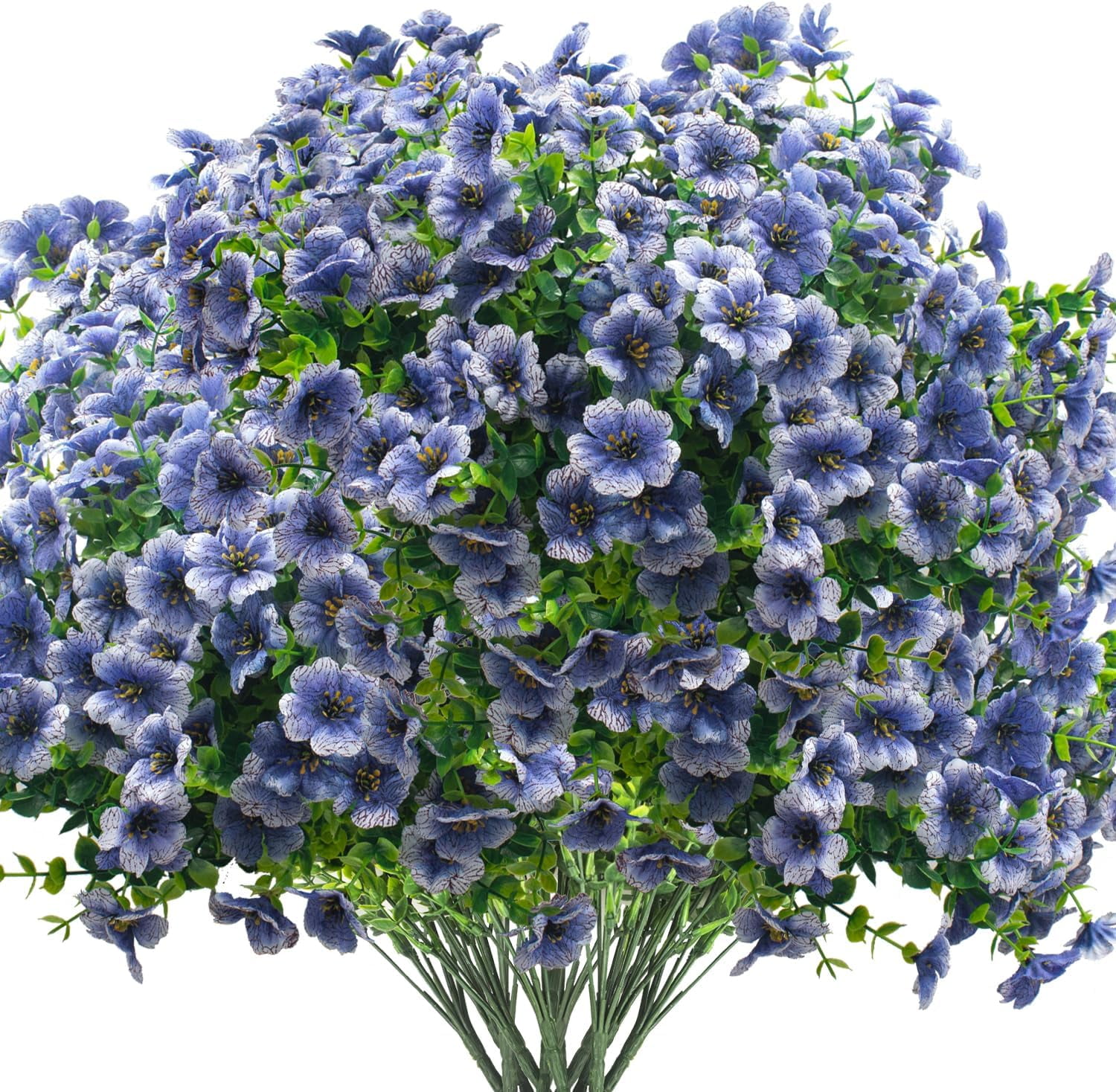 ZOELNIC Artificial Flowers Outdoor 6 Bunldes UV Resistant Fake Flowers No Fade Faux Plastic Plants for Garden Porch Window Box Decorating (Blue)