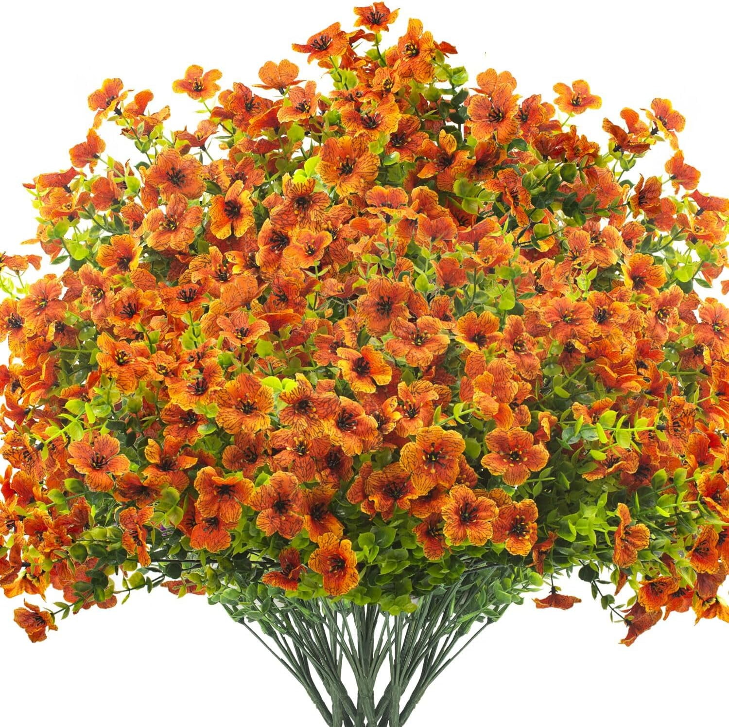 ZOELNIC Artificial Flowers Outdoor 6 Bunldes UV Resistant Fake Flowers No Fade Faux Plastic Plants for Garden Porch Window Box Decorating (Orange)