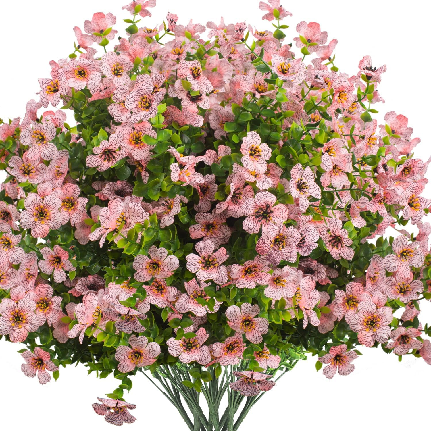 ZOELNIC Artificial Flowers Outdoor 6 Bunldes UV Resistant Fake Flowers No Fade Faux Plastic Plants for Garden Porch Window Box Decorating (Pink)