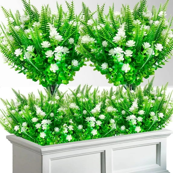 ZOELNIC Artificial Flowers for Outdoors, 6 Bundles Artificial Outdoor Plants UV Resistant Fake Plastic Flowers for Hanging Planter, Window Box Pot, White