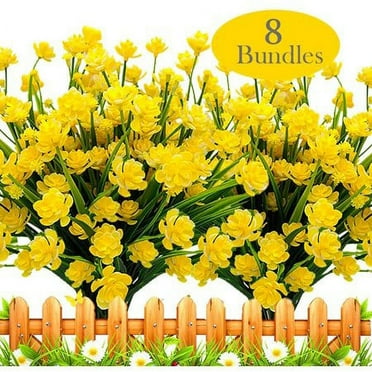 ZOELNIC Artificial Flowers Outdoors Fake UV Resistant Plastic Plants, 8 Bundles,  Greenery Stems Decor