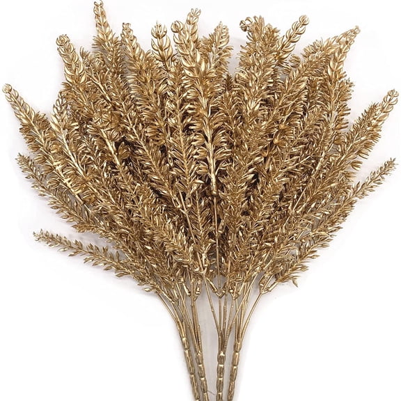 ZOELNIC Artificial Golden Lavender, 4pcs Christmas Garden Grass Faux Shrubs Fake Leaves Simulation Bushes Home Indoor Outdoor Wedding Festival Decoration