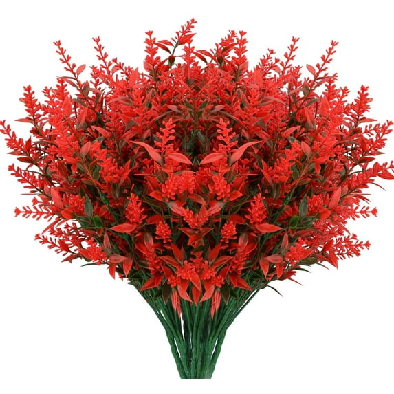 ZOELNIC 8 Bundles Artificial Lavender Flowers Outdoor Fake Flowers for Decoration UV Resistant No Fade Faux Plastic Plants Garden Porch Window Box Decor (Orange Red)