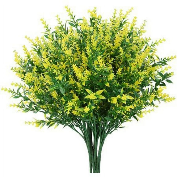 ZOELNIC Artificial Greenery Lavender Fake Shrubs Flowers,8 Bundles UV Resistant Hanging Planter Indoor Outside Decoration Wedding Table Flowers Arrangement Bouquet Filler (Yellow)