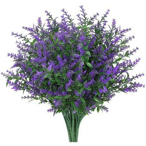 ZOELNIC Artificial Greenery Lavender Fake Shrubs Flowers,8 Bundles UV Resistant Hanging Planter Indoor Outside Decoration Wedding Table Flowers Arrangement Bouquet Filler (Purple)