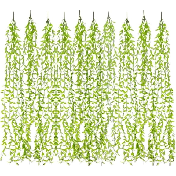 ZOELNIC Artificial Hanging Vines, 12 Pack Fake Ivy Weeping Willow Greenery Leaves Plastic Plants Faux Garland Vine UV Resistant for Indoor Outdoor Garden Door Wall Baskets Wedding Party Decoration
