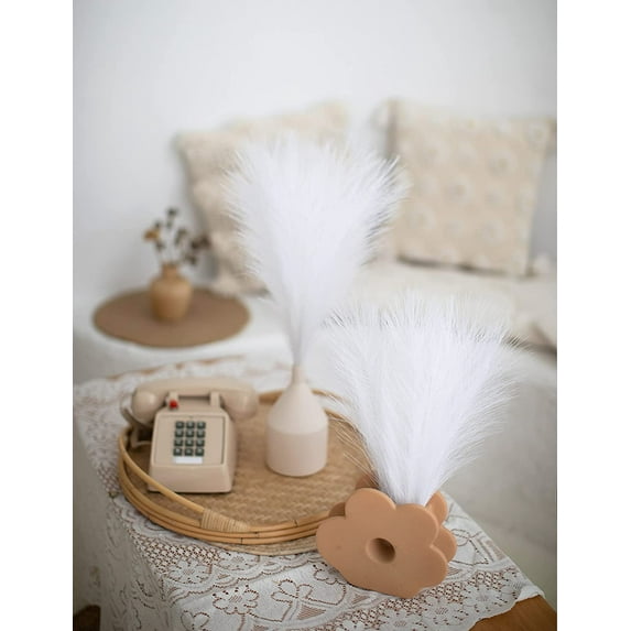 ZOELNIC Artificial Pampas Grass Faux 17" 6 Stems Pampas Floral Dried Pampas Grass Plant for Wedding Floor Office Boho Farmhouse Room, White