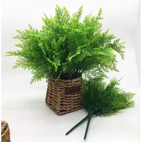 ZOELNIC Artificial Persian Fern Leaves Plastic Plants Greenery Grass Simulation Fake Bushes Outdoor Indoor Home Garden Parterre Table Centerpieces Arrangements Decoration 8PACK