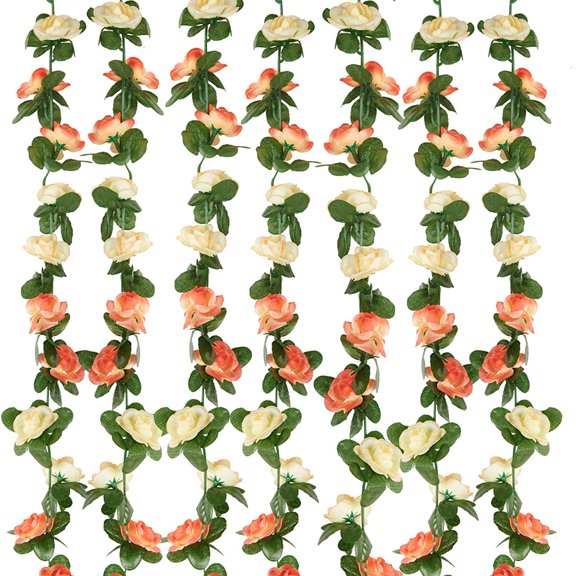 ZOELNIC Artificial Rose Vine Flowers with Green Leaves, 6 Vine Plant 8.3ft Hanging Fake Flower Garland, Roses Vine for Home Hotel Office Wedding Party Garden Craft Wall Decor Champagne
