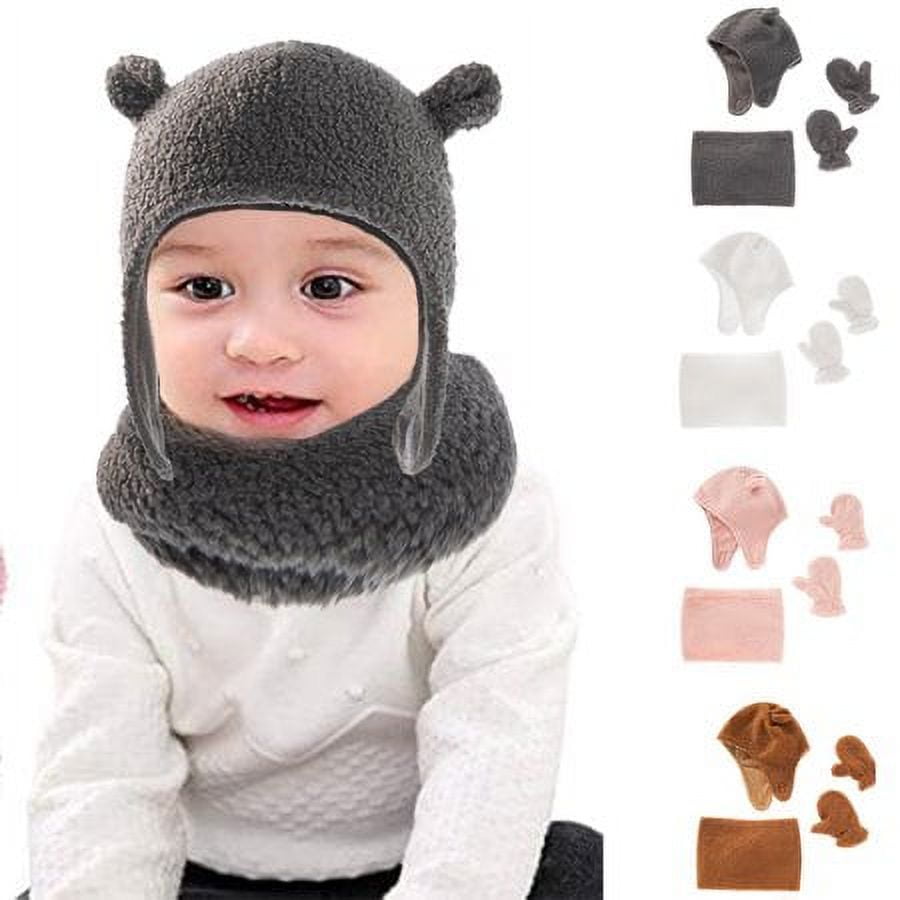 ZOELNIC Baby Beanie Hat Scarf Gloves Set, Fashion Fluffy Soft Skin
