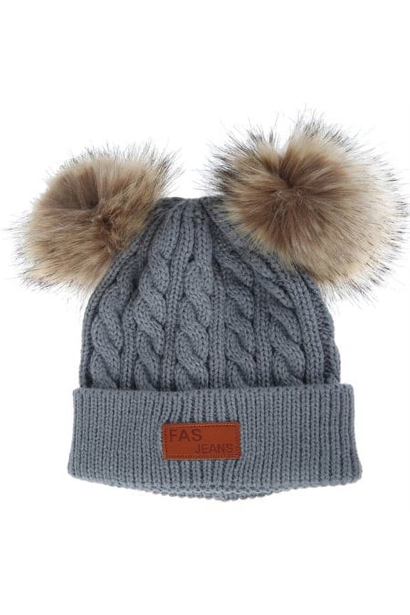 Baby Toddler Kids Warm Knitted Fur Pom Bobble Hats Boy Girls Beanie Caps Winter