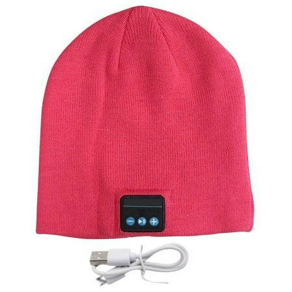 ZOELNIC Bluetooth 5.0 Beanie Wireless Music Listening Handsfree Headphone Hat Winter Warm Knitted Cap, Rose Red