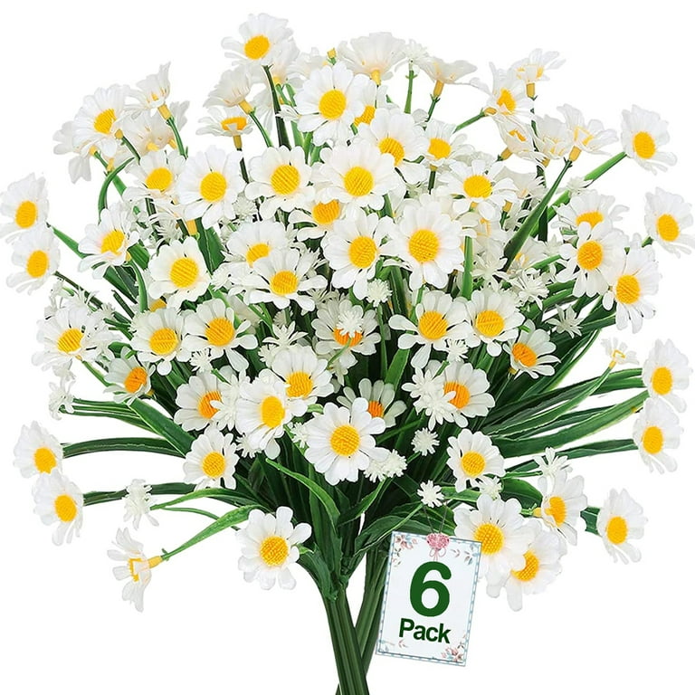 ZOELNIC Daisies Flowers, Artiflr 6 Bundles White Artificial Fake Faux  Spring Flowers Decoration for Home Garden