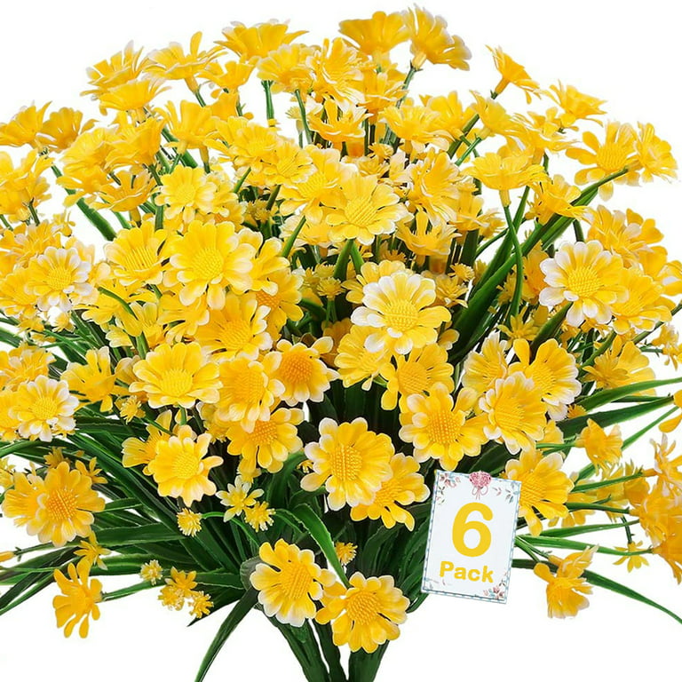 ZOELNIC Daisies Flowers, Artiflr 6 Bundles Yellow Artificial Fake Faux  Spring Flowers Decoration for Home Garden