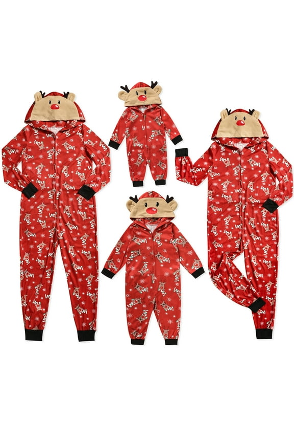 Family Matching Christmas Pajamas PJs Sets Jumpsuit Reindeer Xmas Hoodie Zipper Romper Sleepwear Nightwear