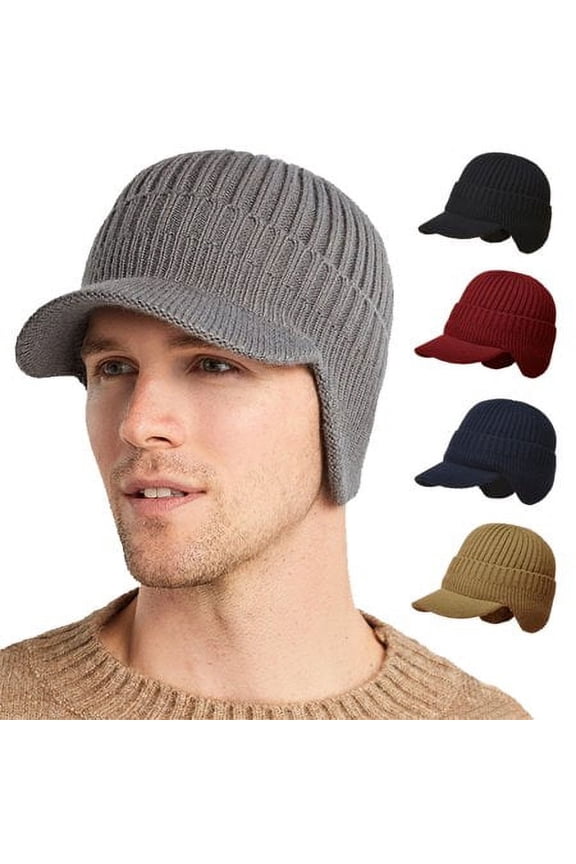 Fashion Causal Hats Autumn Thick Men Knit Cap Classic Wool Warm Adult Earflap Beanie Hat with Ear Warmer