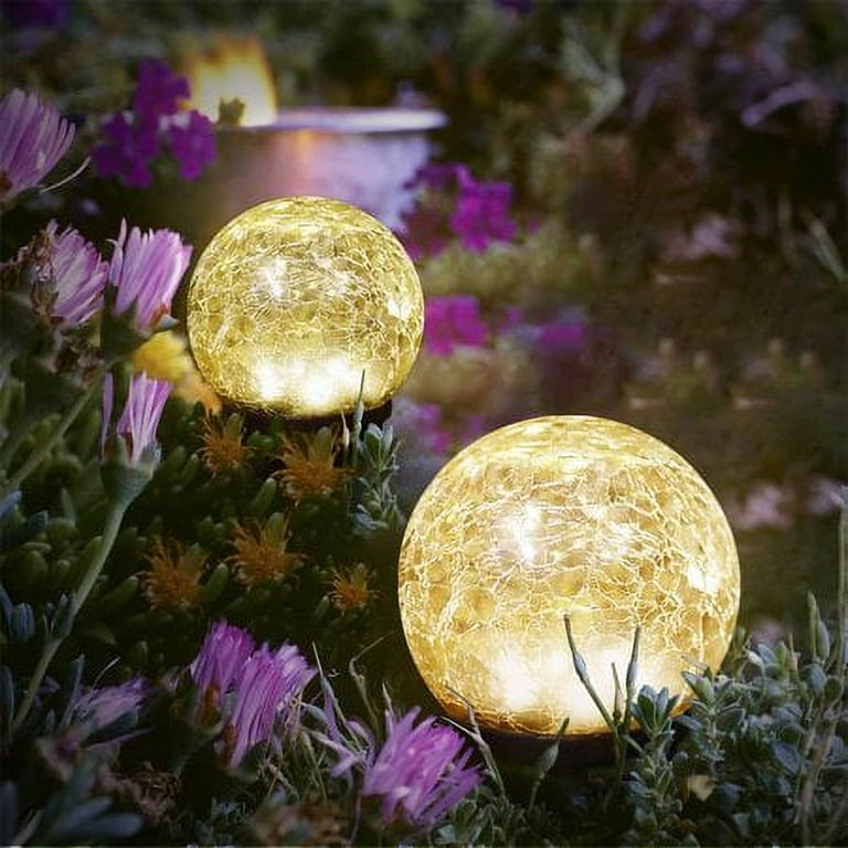 Garden solar lights cracked glass ball waterproof warm white led for outdoor pathway walkway patio yard lawn discount