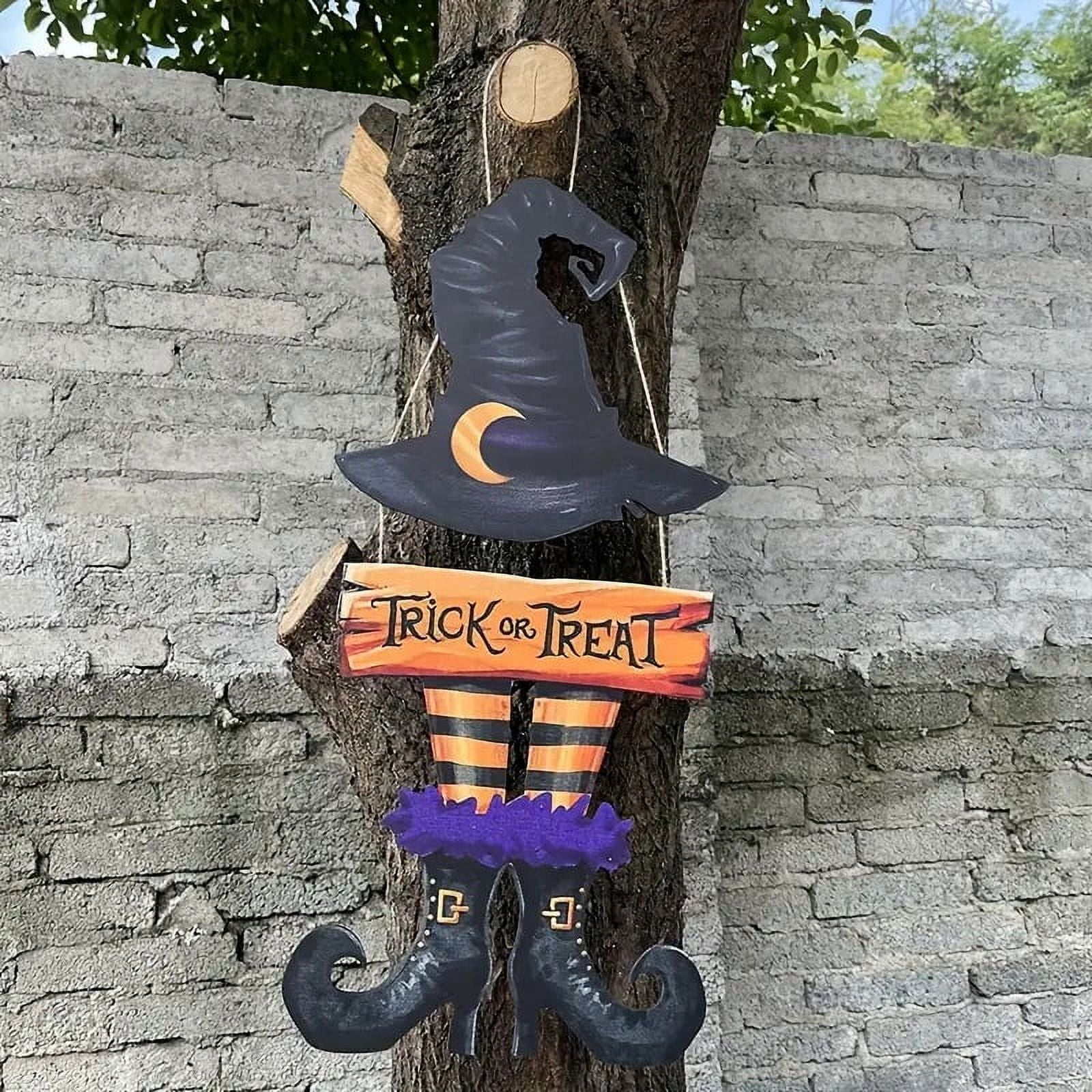 ZOELNIC Halloween Door Sign Halloween Witch Wreath Trick or Treat ...