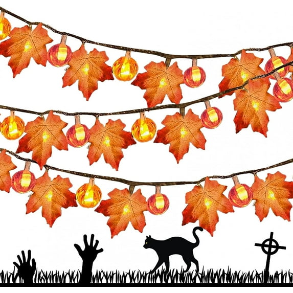 ZOELNIC Halloween Hanging Ornament, Led Warm Color Halloween Decoration Small Lantern, Creative Sliced Maple Leaf Lantern String, Halloween String Lights Holiday Lights For Outdoor Decor Orange, 10LED