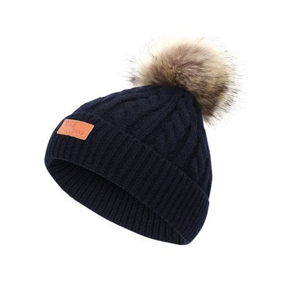 ZOELNIC Kids Boys Girls Winter Hats Warm Wrap Knitted Crochet Beanie Pom Ski Caps (Black)