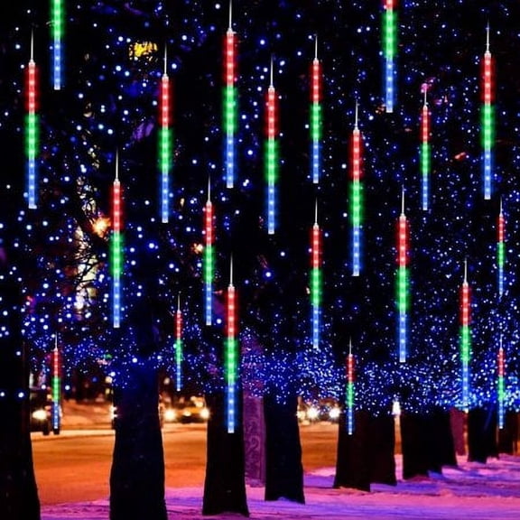 ZOELNIC LED Falling Rain Lights with 30cm 8 Tube 192 LEDs, Meteor Shower Light, Falling Rain Drop Lights, Icicle String Lights for Holiday Party Wedding Christmas Tree Decoration (Multicolor,1Pack)