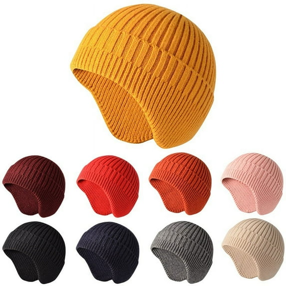 ZOELNIC Men Knitted Hat Women Earflap Winter Hats Mens Wool Cap Warm Skull Cap Slouchy with Ear Warmer