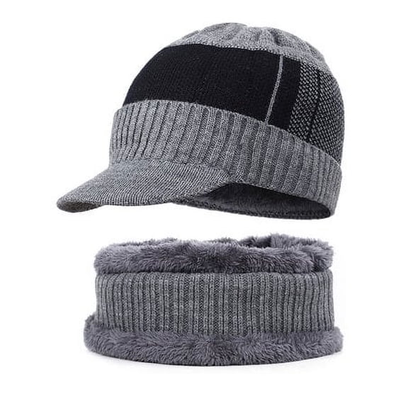 ZOELNIC Men Winter Warm Hat Knit Beanie Fleece Lined Beanie with Brim Cap
