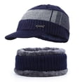 thumbnail image 1 of ZOELNIC Men Winter Warm Hat Scarf Set Knit Visor Beanie Fleece Lined Beanie with Brim Cap, Navy Blue, 1 of 5