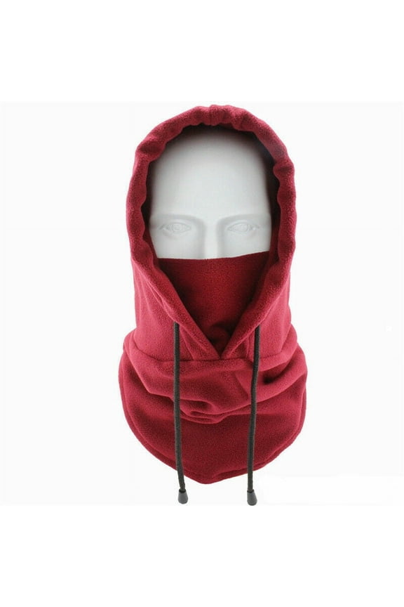 Mens Women Full Face Balaclava Winter Fleece Hoodie Hat Snow Ski Neck Warmer or Skiing, Cycling, Climbing, Sport Wine red