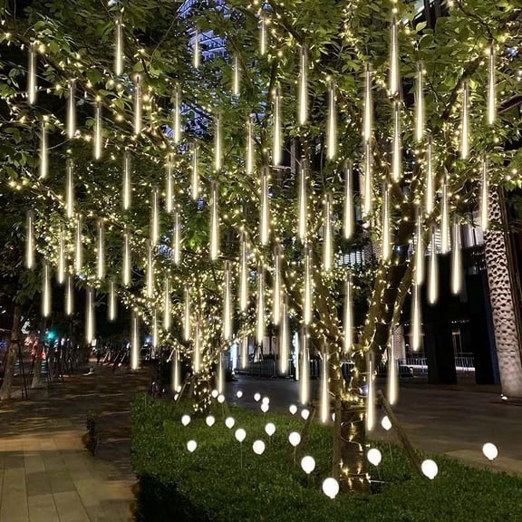 ZOELNIC Meteor Shower Lights 12 Inch High Brightness Raindrop Lights 8 Tube 192 Led Snow Falling Led Lights, Cascading Lights Waterproof Outdoor Indoor for Party Xmas Garden Tree Decoration
