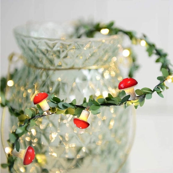ZOELNIC Mushroom Decor String Lights, Ivy Vine String Lights Battery 20LED Fairy Lights Garland Wreath Hanging Decor for Room Plant Wall Christmas Decorations