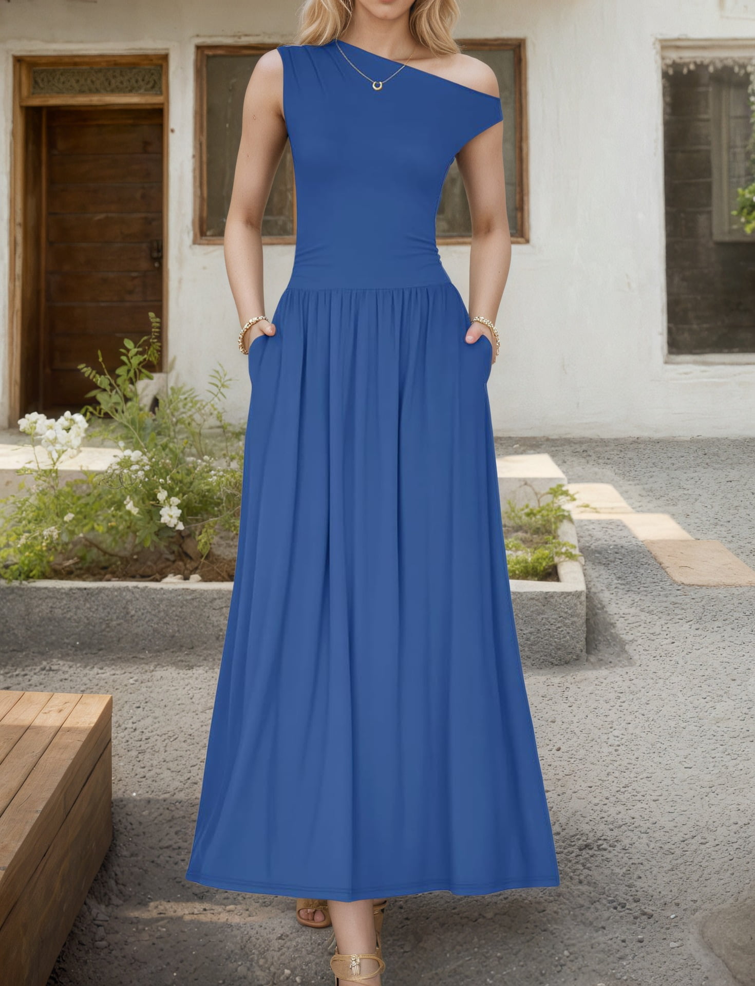ZOELNIC One Shoulder Maxi Dress for Women Summer Formal Elegant Swing ZOELNIC One Shoulder Maxi Dress for Women Summer Formal Elegant Swing
