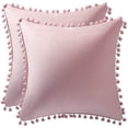 thumbnail image 1 of ZOELNIC Pack of 2 Decorative Throw Pillow Covers with Pom Poms Soft Square Velvet Pillow Case for Couch Sofa Bedroom 18''x18'' Pink, 1 of 8